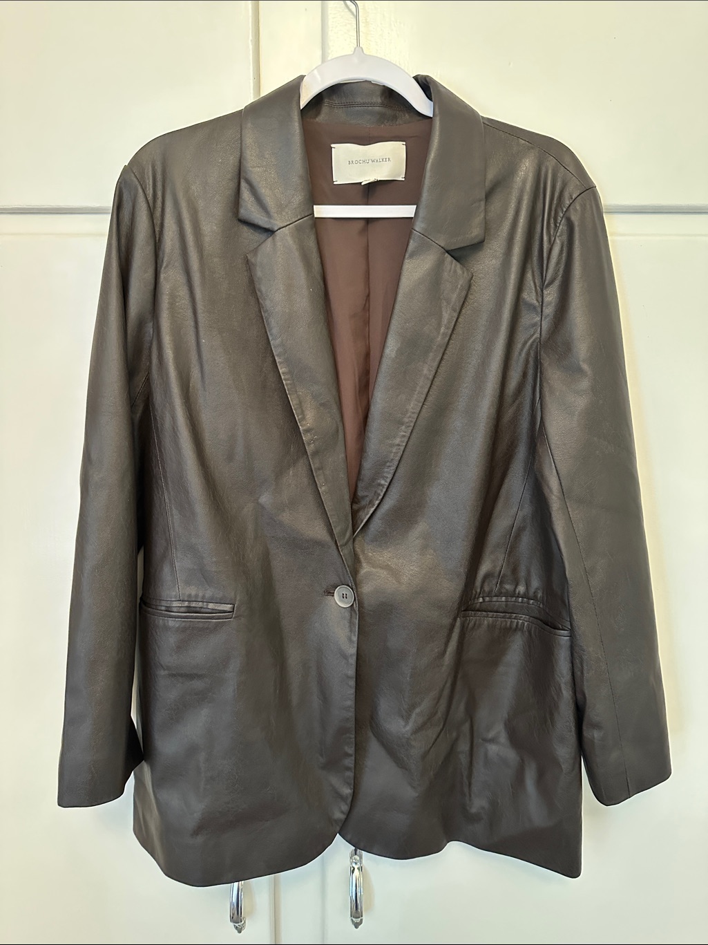 Euc Brochu Walker Faux Leather Oversized Blazer Dark Brown